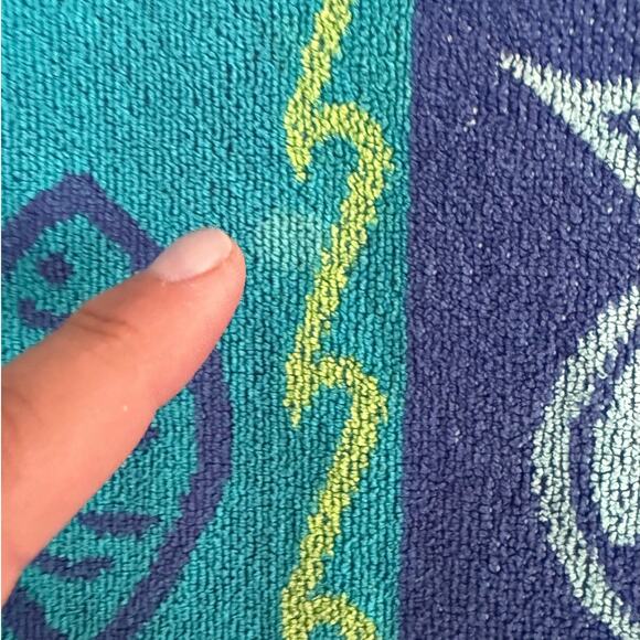 Vintage Cecil Saydah Beach Towel Go Fish Blue Green Cotton Retro Whimsical 34x63 - Picture 7 of 11